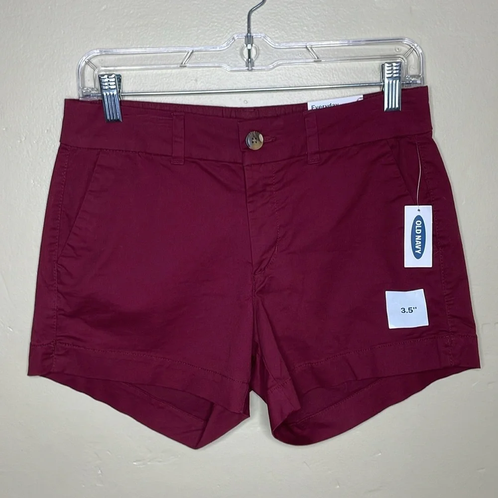 OLD NAVY Everyday Shorts Burgundy Cotton Classic Preppy Chino Style NWT 2